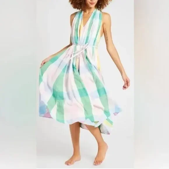 Mille Marilyn Belted Sleeveless Cotton Midi Dress in Pastel NEW Small - Picture 2 of 7